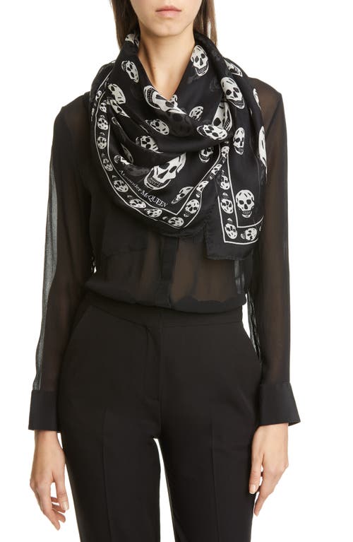 Shop Alexander Mcqueen Skull Silk Scarf In Black/ivory