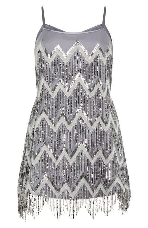 Shop City Chic Sequin Fever Fringe Minidress In Silver