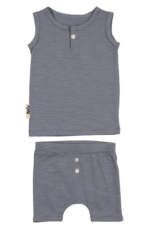 Maniere Manière Kids' Cotton Button Tank Top & Shorts Set In Gray