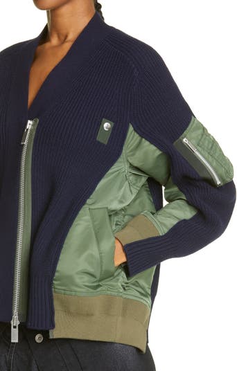 Hybrid Wool & Nylon Twill MA-1 Sweater Jacket