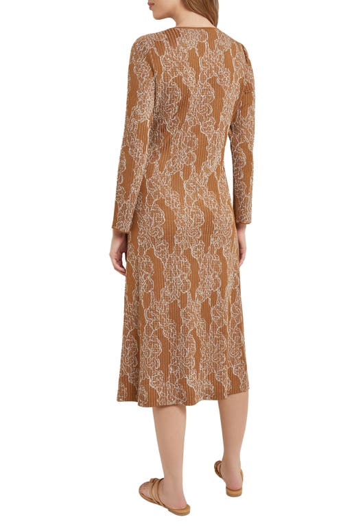 Shop Misook Long Sleeve Metallic Midi Sweater Dress In Copper/n Ivo