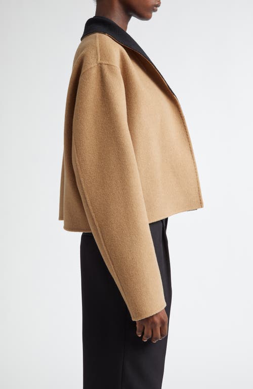 Shop Lafayette 148 New York Double Face Wool & Cashmere Reversible Crop Jacket In Camel/black