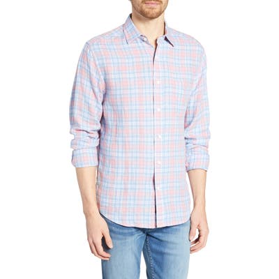 Faherty Ventura Regular Fit Plaid Linen Shirt, Blue
