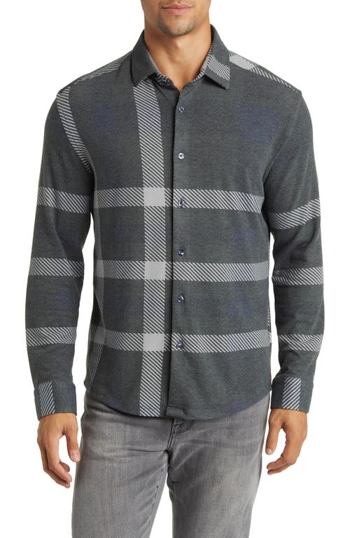 Big Plaid Tech Fleece Button-Up Shirt in Charcoal