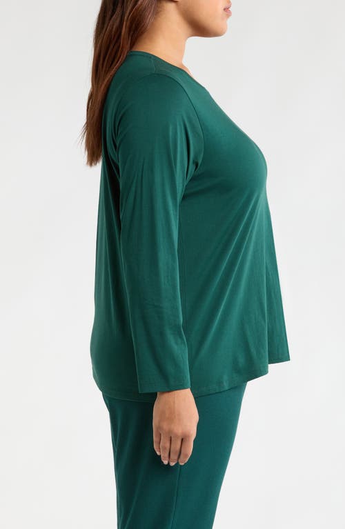 Shop Eileen Fisher Long Sleeve Crewneck Organic Cotton Top In Pine