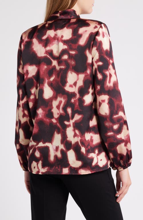 Shop Tahari Asl Print Bow Neck Shirt In Mulberry Multi