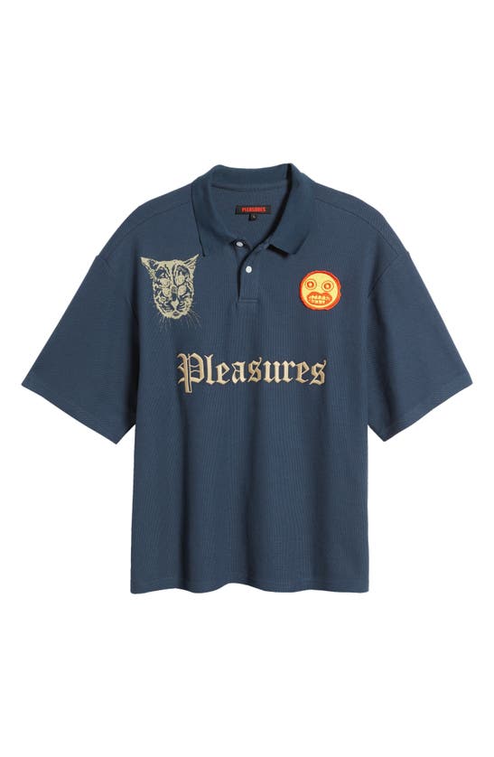 Shop Pleasures Wyatt Logo Boxy Piqué Polo In Navy