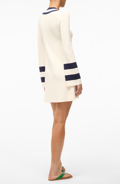 Shop Staud Sunshine Contrast Detail Long Sleeve Minidress In Ivory/navy