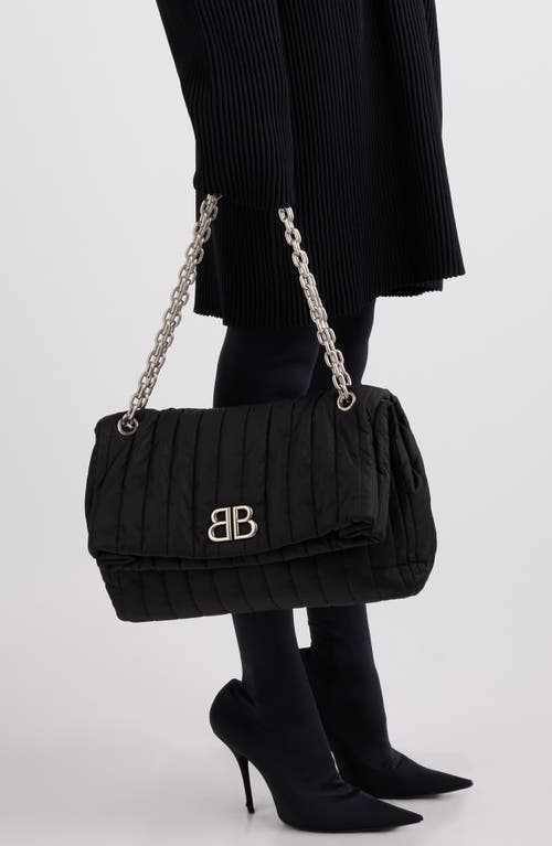 Shop Balenciaga Medium Monaco Quilted Nylon Shoulder Bag In Black