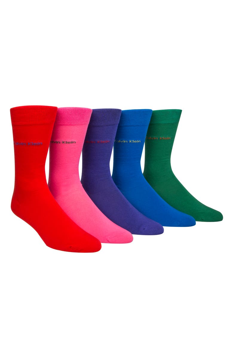 CALVIN KLEIN 5-Pack Solid Socks Gift Set, Main, color, RED/ PINK/ BLUE/ GREEN