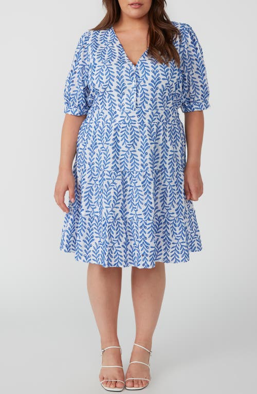 La Croisette Ruffle Hem Dress in Blue/Milk