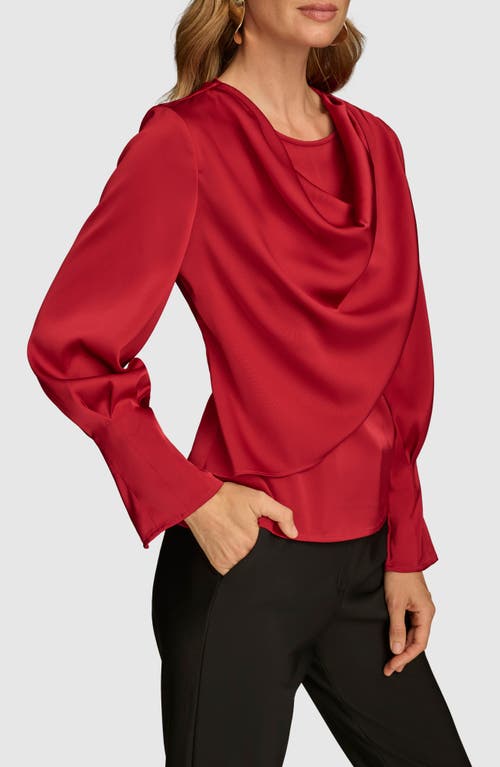 Shop Donna Karan New York Satin Cowl Neck Top In Metropolitan Red