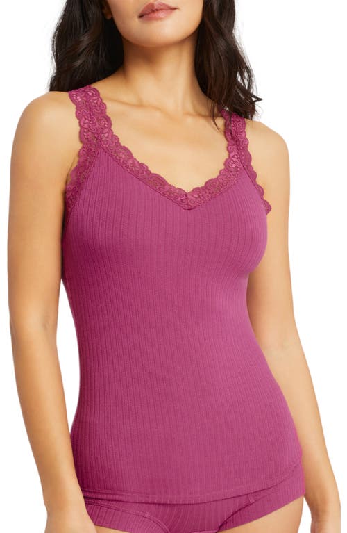 Shop Fleur't Iconic Lace Trim Camisole With Shelf Bra In Cranberry Pointelle