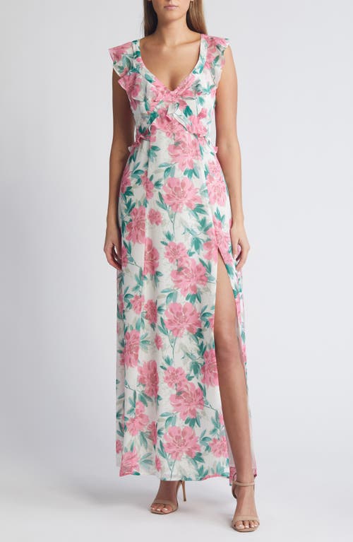 Sensational Spring Floral Maxi Dress in White/Pink/Green