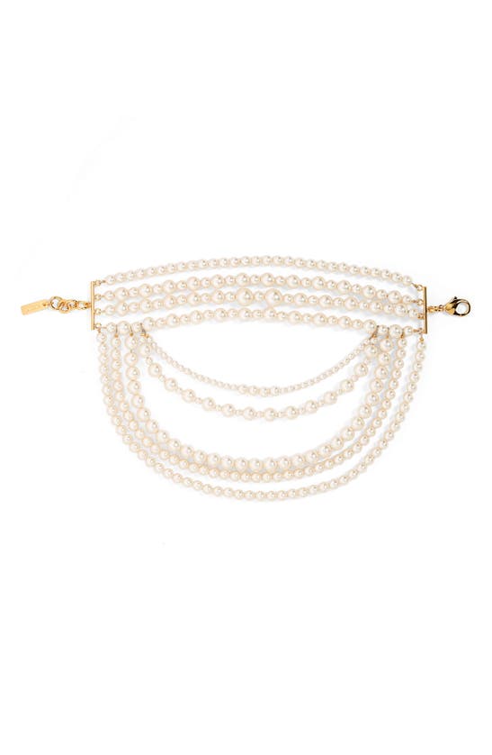 Shop Moschino Imitation Pearl Bracelet In A1103 Fantast Print Ivory