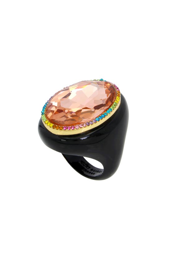 Shop Kurt Geiger London Oval Crystal Cocktail Ring In Multi
