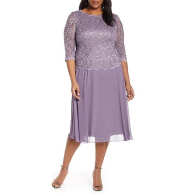 Plus Size Alex Evenings Mock Two-Piece Tea Length Dress