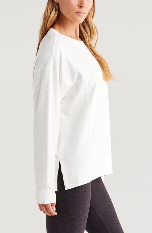 Shop Zella Luxe French Terry Sweatshirt In Ivory Egret