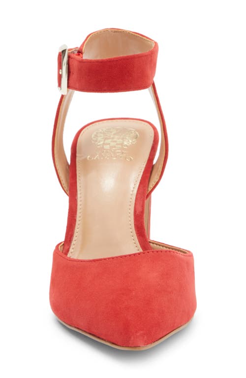 Vince Camuto Alarica Ankle Strap Pointed Toe Pump In Flame Torano Suede