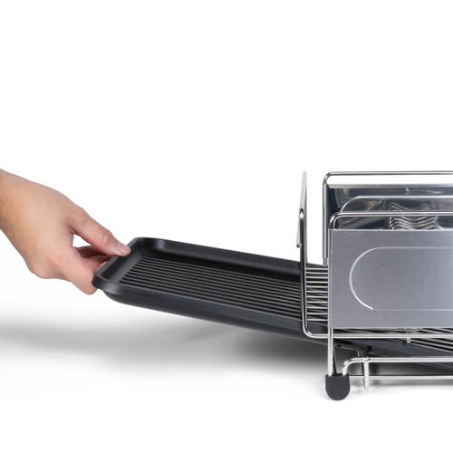 Jonathan Y Compact 17.25" Fingerprint-proof Stainless Steel Dish Drying Rack With Wine Glass Holder, In Silver/black