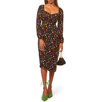 Reformation Mabille Long Sleeve Midi Dress, Black
