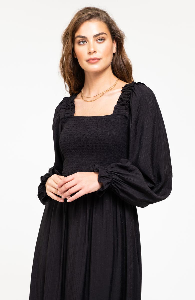 AUGUST SKY Ditsy Long Sleeve A-Line Midi Dress
