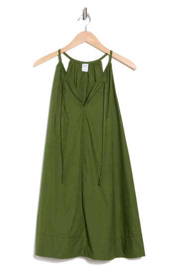 Melrose And Market Tie Neck Sleeveless Poplin Dress In Green