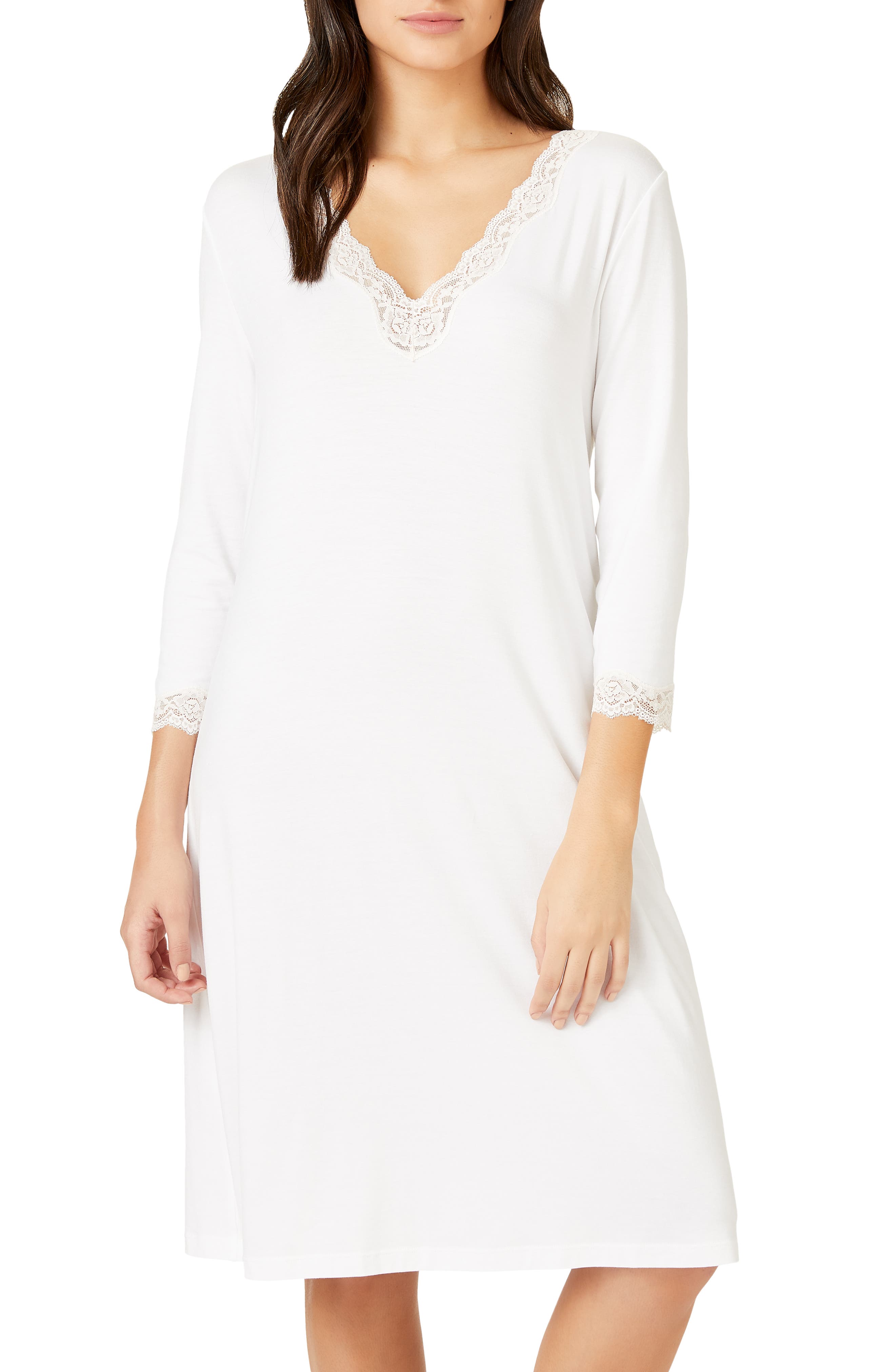 The White Company Lace Trim Short Nightgown, Ivory
