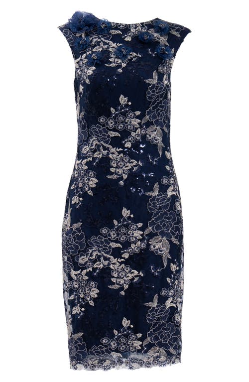 Shop Tadashi Shoji Embroidered Sequin Lace Sleeveless Cocktail Sheath Dress In Midnight