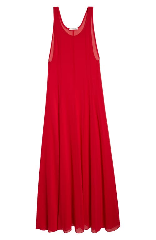 Sleeveless Pleat Stretch Silk Maxi Dress in Scarlet
