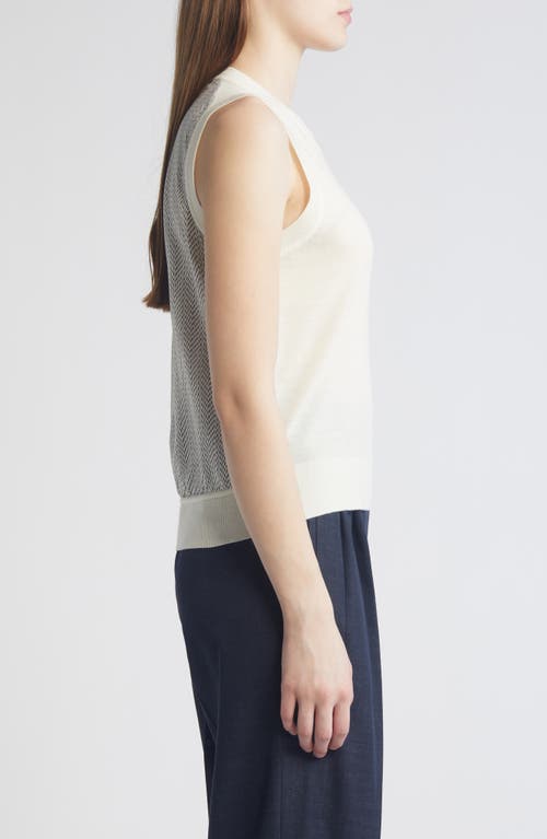 Shop Hugo Boss Boss Flatina Mixed Media Sleeveless Sweater In Soft Cream