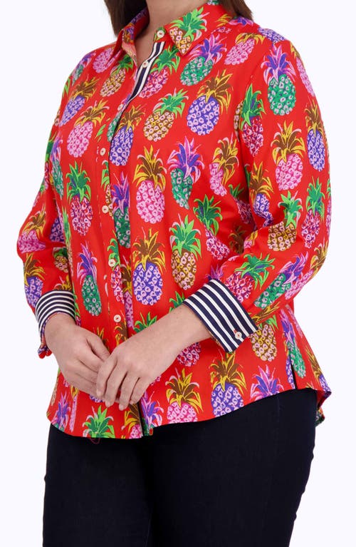 Shop Foxcroft Zoey Pineapple Button-up Shirt In Red/multi