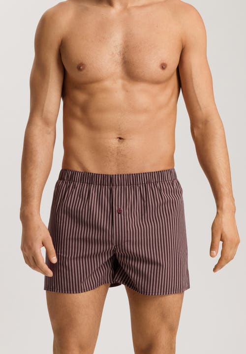 Hanro Fancy Woven Boxer In Dark Wine Stripe