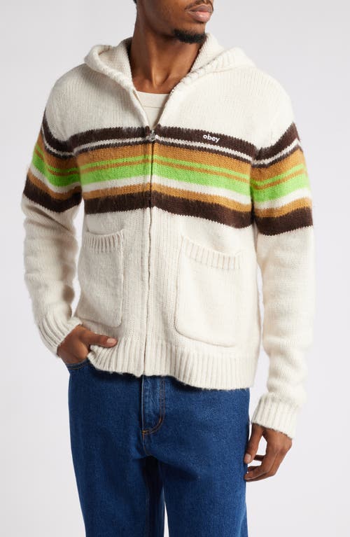 Shop Obey Myers Chest Stripe Hooded Zip Cardigan In Unbleached Multi