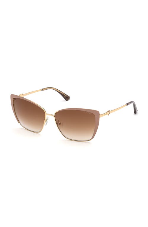 59mm Gradient Cat Eye Sunglasses in Shiny Beige /Brown Mirror