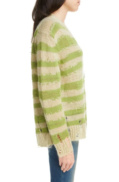 Shop Acne Studios Koliva Distressed Stripe Cotton & Mohair Blend Cardigan In Sage Green/apple Green