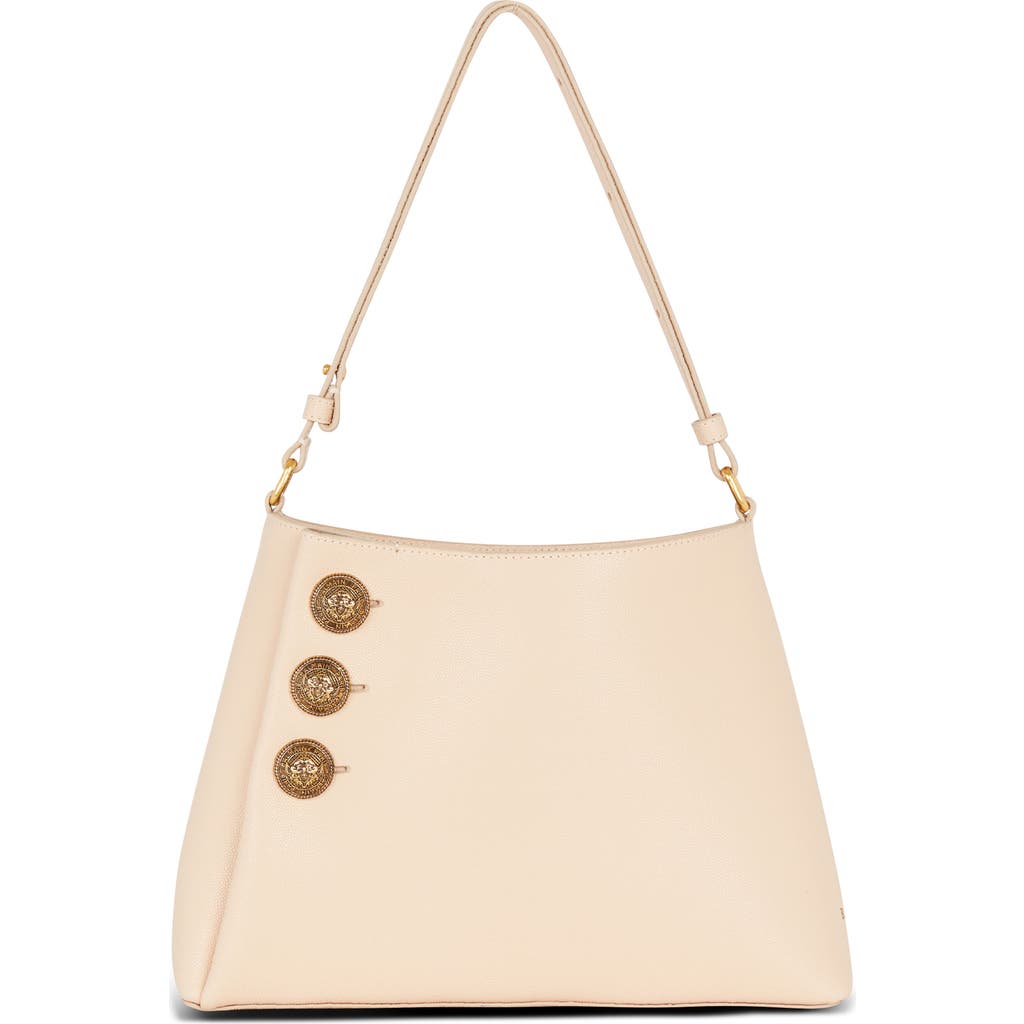 Balmain Embleme Shoulder Bag In Grained Leather In 0dx Nude/pink