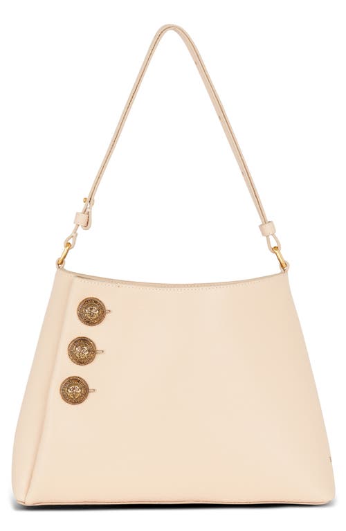 Shop Balmain Emblem Crest Button Leather Shoulder Bag In 0dx Nude/pink