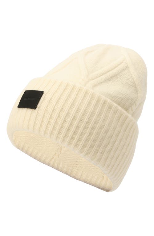 Shop Allsaints Brushed Wool Cable Beanie In Chalk