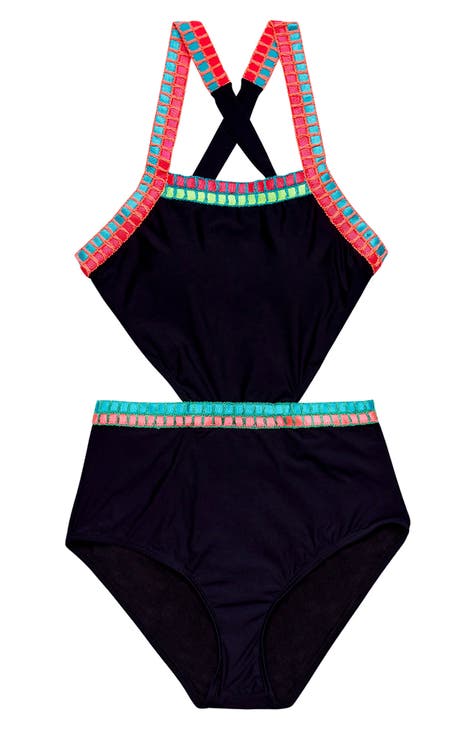 Kids' Cutout Embroidered One-Piece Swimsuit (Big Kid)