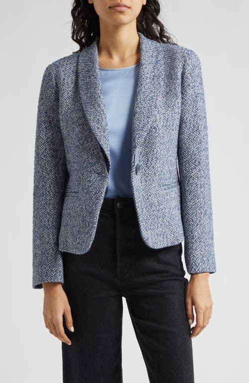 Shop Emporio Armani Metallic Chevron Tweed Jacket In Solid Light Blue