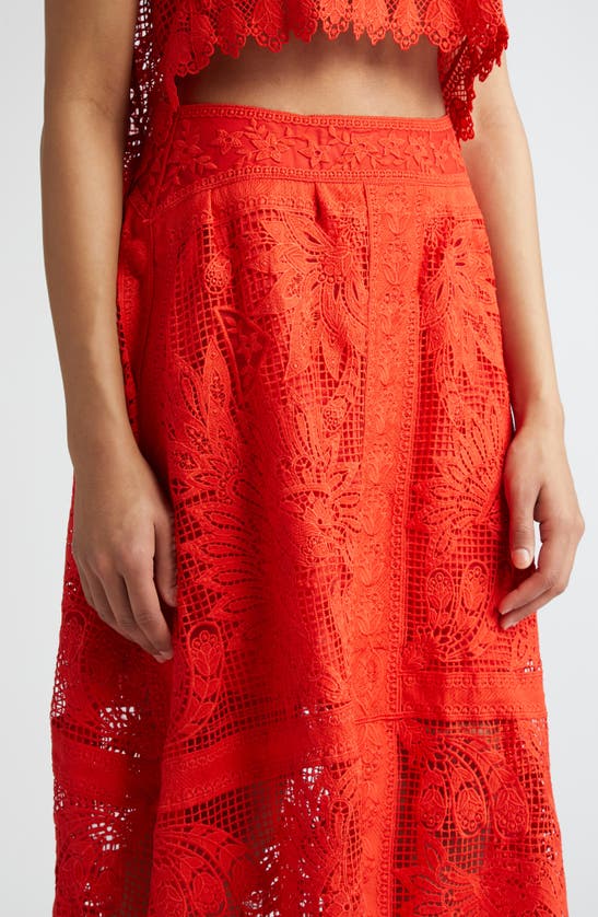 Shop Farm Rio Toucan Guipure Lace Maxi Skirt In Red