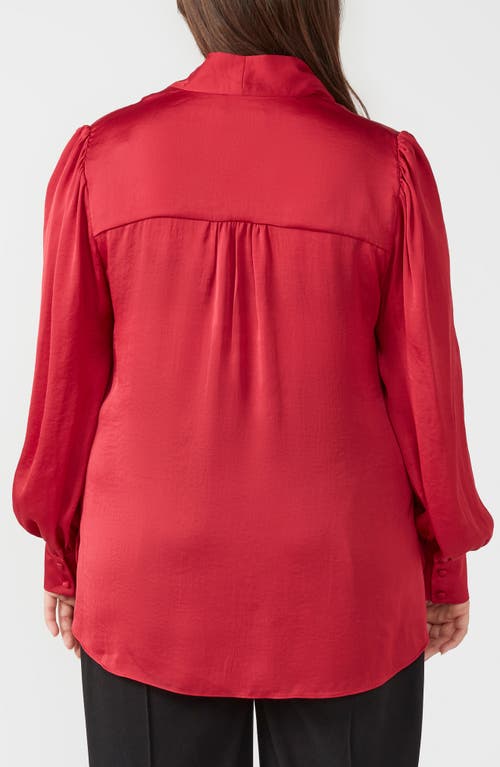 Shop Estelle Lenora Tie Neck Satin Shirt In Ruby Pink