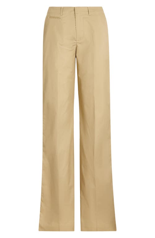 Shop Lauren Ralph Lauren Cotton Twill High Waist Pants In Birch Tan