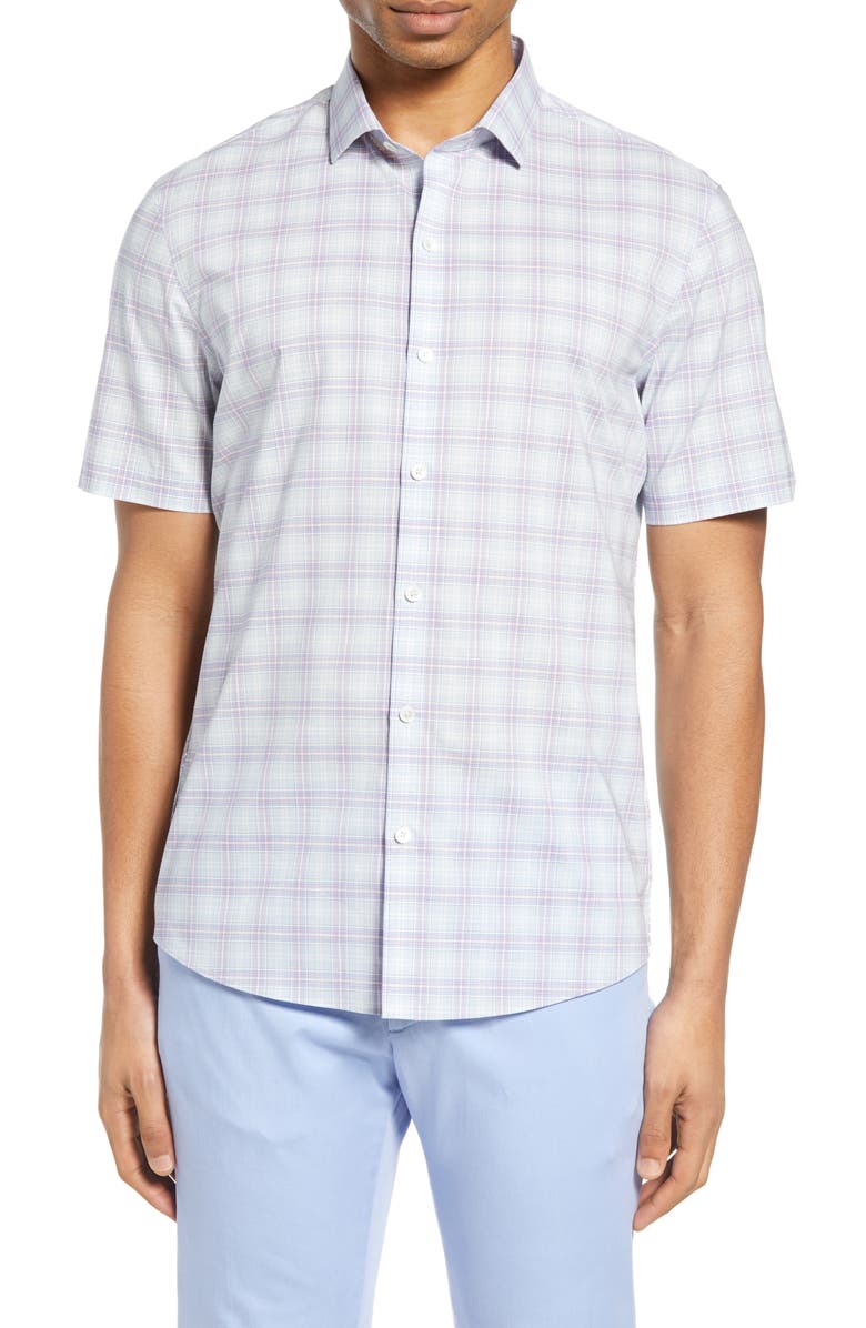 ZACHARY PRELL Laube Classic Fit Check Short Sleeve Button-Down Shirt, Main, color, LIGHT PURPLE