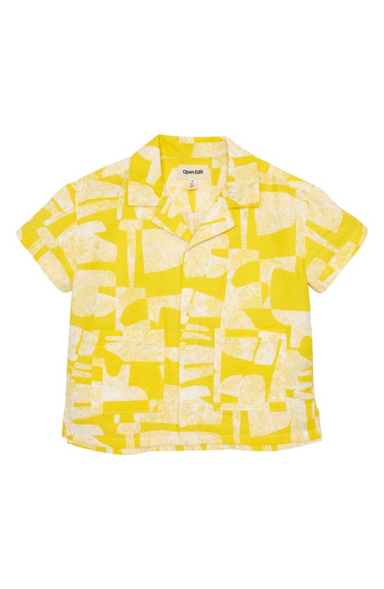 OPEN EDIT KIDS' FUN SHORT SLEEVE ORGANIC COTTON CAMP SHIRT