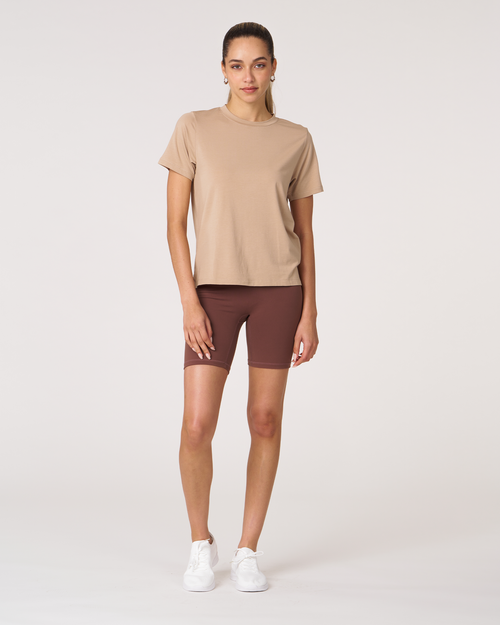 Rebody Active Rebody Essentials Short Sleeve Top In Sand