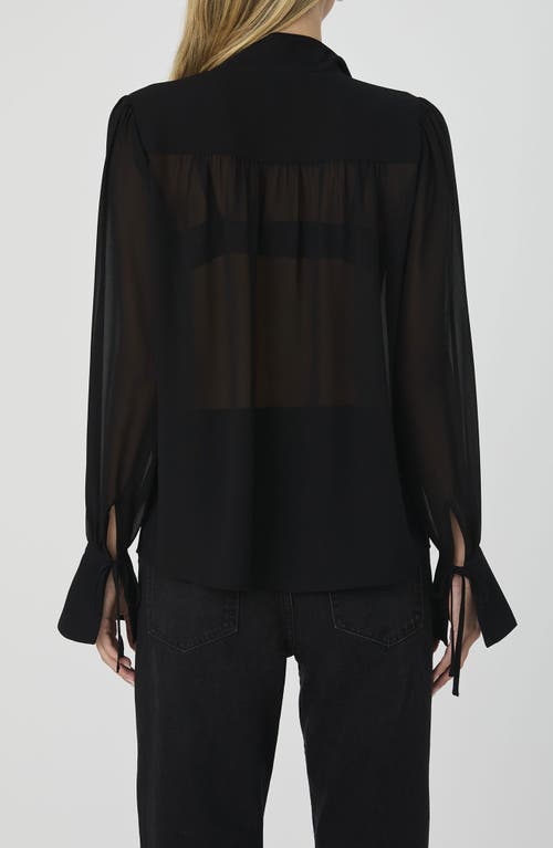 Shop French Connection Eden Tie Neck Sheer Chiffon Top In Blackout