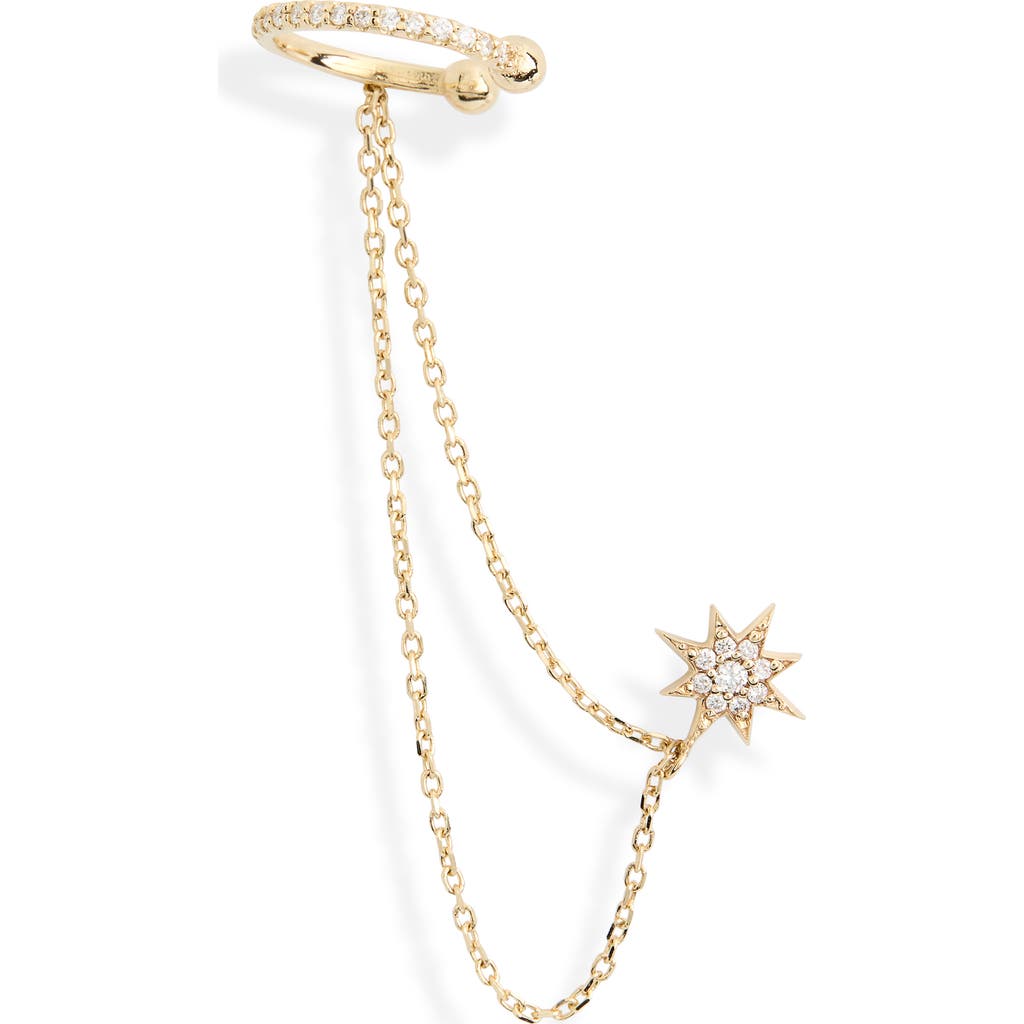 Anzie North Star Stud & Ear Cuff Chain Single Earring in Yellow Gold