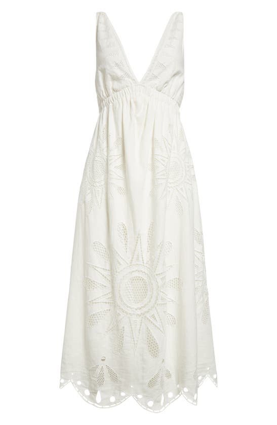 Shop Farm Rio Richillieur Embroidered Open Back Linen Blend Sundress In Off-white